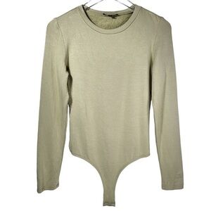 JLUXLABEL Fleece Lining Long Sleeve Thong Bodysuit In Sage